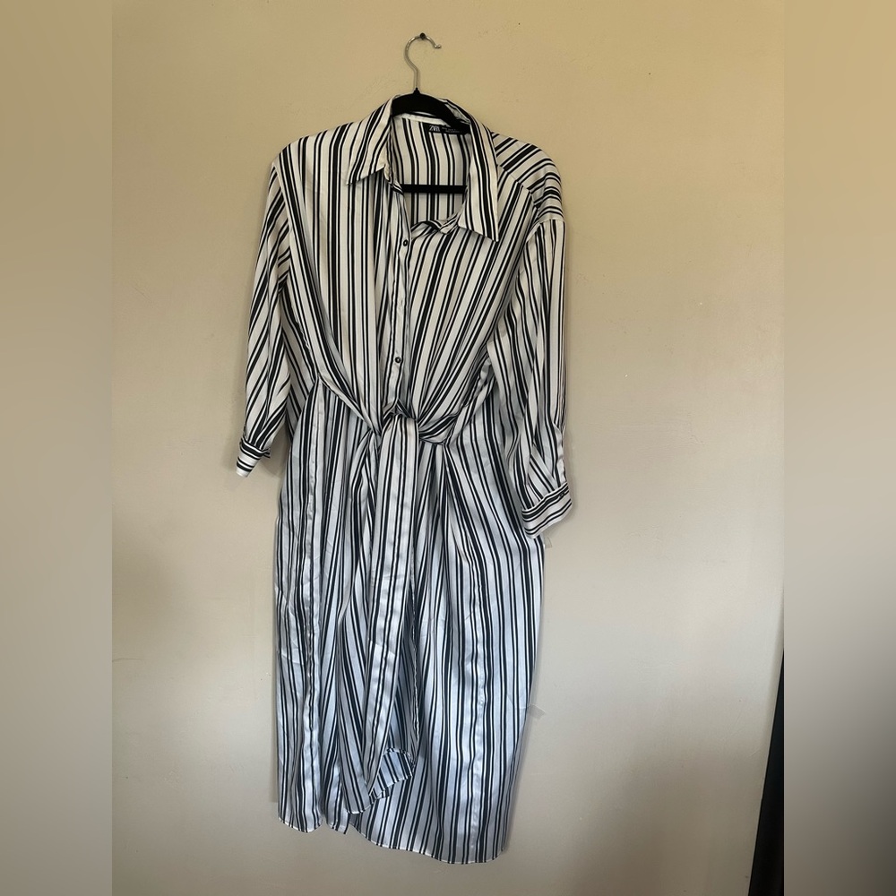 Zara White and Black Striped Shirt Dress - Picture 2 of 5